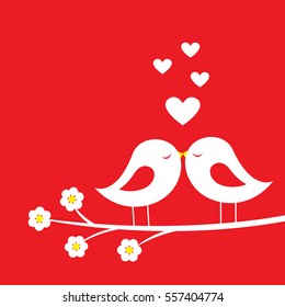 Kiss of birds - romantic card for Valentine's day. Vector illustration