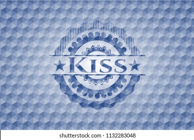 Kiss blue badge with geometric pattern.