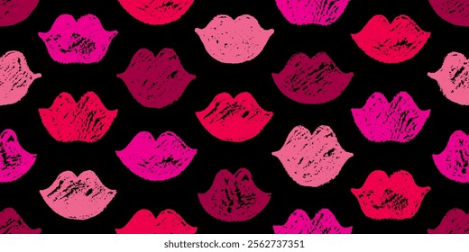 Kiss chalk design. Lips pattern. Fashion seamless black chalkboard vector. Love lip kiss illustration. Hipster crayon pattern. Lipstick vintage sketch makeup background. Valentine day chalk board bg