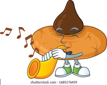Kiss cookies cartoon character playing music with a trumpet
