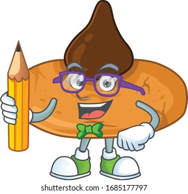 Kiss cookies clever student character using a pencil