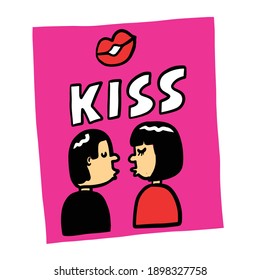 kiss couple icon drawing illustration 