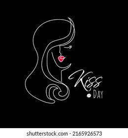 Kiss day greeting card lettering lineart black background