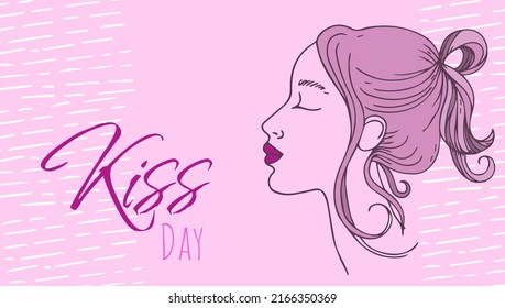 Kiss day greeting card lettering and girl