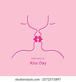 Kiss Day pink card, February 13, Valentine Week, vector illustration