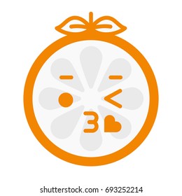 Kiss emoji. Kissing orange fruit emoji with heart. Vector flat design emoticon icon isolated on white background.