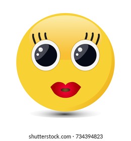 Kiss emoticon with happy eyes. Red lips emoji vector illustration.