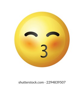 Kiss emoticon icon with closed eyes. A yellow face kiss emoji clipart design.