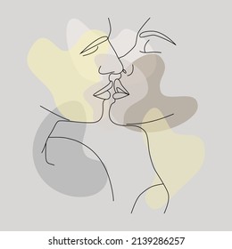 A kiss  The face is line  Kissing couple  Abstract  modern art  Drawing single line for use in design 