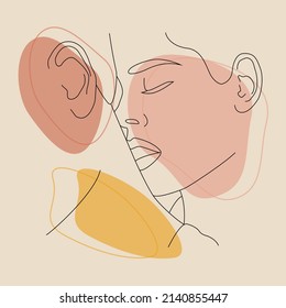 Ein Kuss. Gesichter sind eine Linie. Kontinuierliche lineare Zeichnung ist modisch minimalistisch. Minimalistische Konturzeichnung.