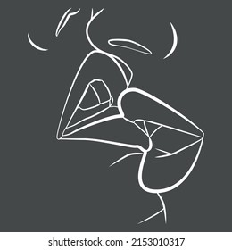 A kiss. Faces are a line. Continuous linear drawing is fashionable minimalist. Minimalist contour drawing.