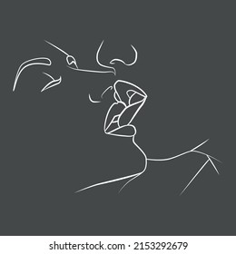 A kiss. Faces are a line. Continuous linear drawing is fashionable minimalist. Minimalist contour drawing.