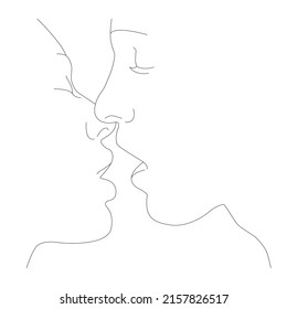 Un beso. Las caras son una línea. El dibujo lineal continuo es minimalista de moda. Dibujo de contorno minimalista.