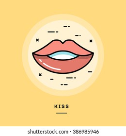 Kiss, flat design thin line banner, usage for e-mail newsletters, web banners, headers, blog posts, print and more