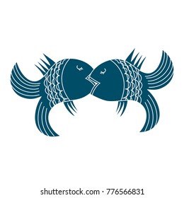 Kiss. Fodder fish vector icon. Lovers of fish. Love and tenderness vector illustration.