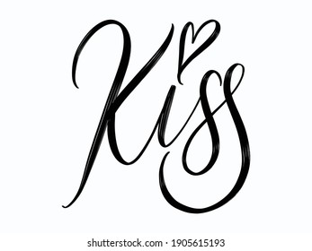 Kiss. Hand written lettering isolated on white background.Vector template for poster, social network, banner, cards.	