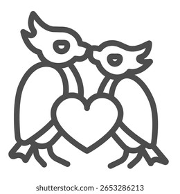 Kiss and heart of birds couple line icon, spring season concept. Vector graphics. Birds in love, family sign on white background, outline style icon for mobile or web design