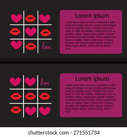Kiss and heart cross.Tic Tac Toe Game With Kisses and Love Heart Symbols