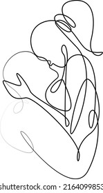 Kiss illustration. Stylized people, couple in love drawn with one line. Closed line isolated on white background. Valentine's day vector illustration