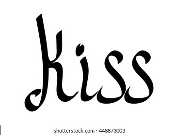 Kiss, isolated calligraphy lettering, word design template for typography, vector illustration