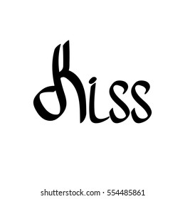 Kiss, isolated calligraphy lettering, word design template, vector illustration