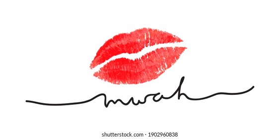 Küssen Sie einzelne Vektorgrafik. Muster für Liebeskonzeption. Alles Gute zum Valentinstag! Abstraktes Liebessymbol mit handgeschriebenem Text. Vektorgrafik mit kontinuierlicher Linienzeichnung