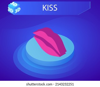 Kiss isometric design icon. Vector web illustration. 3d colorful concept