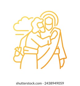 Kiss of Judas gradient linear vector icon. Jesus Christ betrayed by Judas Iscariot. Treacherous disciple. Thin line color symbol. Modern style pictogram. Vector isolated outline drawing