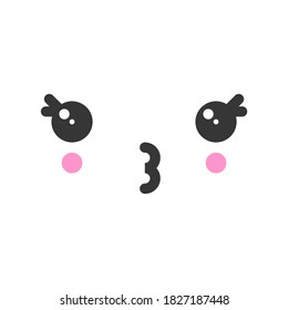 Kiss kawaii cute emotion face, emoticon vector icon. Characters and emoji cartoon design