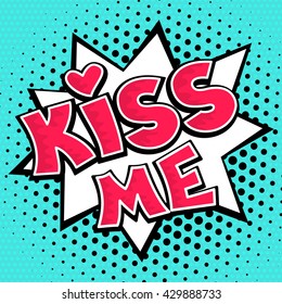 Kiss lettering on dots background. Vector illustration in comic retro pop art style.