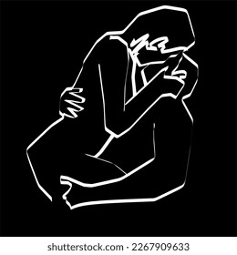 kiss lineart illustration for vector design 