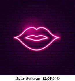 Kiss Lips Neon Sign. Vector Illustration of Fashion Promotion.