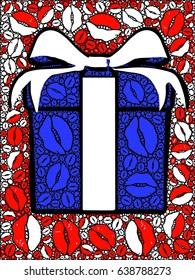 Kiss lips pattern with gift box illustration