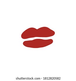 Kiss, lips. Red shape isolated on white background. Makeup cosmetics fashion mouth icon hand drawn vector illustration. 