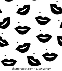 

Kiss, lips.Seamless pattern of kiss. Lips with a mole. Stylish background with a kiss. Fashionable ornament. For lovers, girl design. Vector illustration.