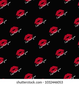 kiss lipstick with text-kiss, i love you hand drawn pattern