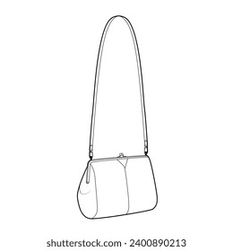 Bolso de la bolsa transversal de la cerradura de Beso con opciones de correa extraíble. Ilustración técnica de accesorios de moda. Vista frontal del vector 3-4 para los hombres, estilo de las mujeres, perfil de la mochila CAD del bolso plano