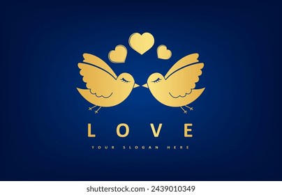 Kiss of love birds with hearts logo vector