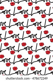 Kiss and love hand drawn pattern, vector illustration background