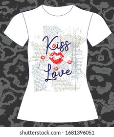 Kiss Love . slogan lovely graphic design print for tee and t shirt and fabric.