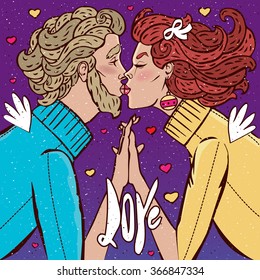 Kiss of lovers - Love concept. Vector illustration