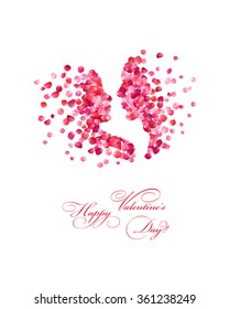 Kiss loving couple silhouettes. Happy Valentine's Day card