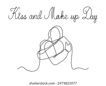 Beso y Día de maquillaje.abrazo de dos personas, abrazos. dibujo de una sola línea continua boceto, logotipo