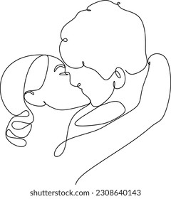 kiss of man and woman. lovers drawn in one continuous line. Love icon. Valentine's day concept.