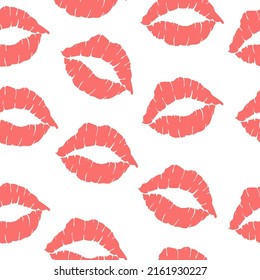 Marca besos sin fisuras en colores rojo y rosa. Muestra la silueta. Impresión de marca de la boca. Ilustración vectorial.