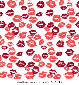 Kiss marks seamless pattern, grunge hand drawn vector graphic illustration. isolated on a white background.
