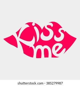 Kiss me banner with lips. Vector illustration