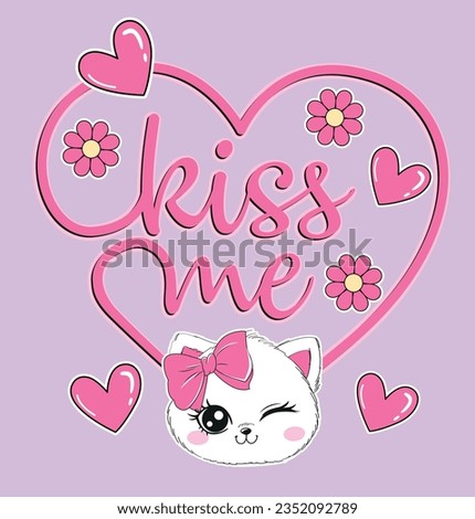 kiss me cat love flowers cute