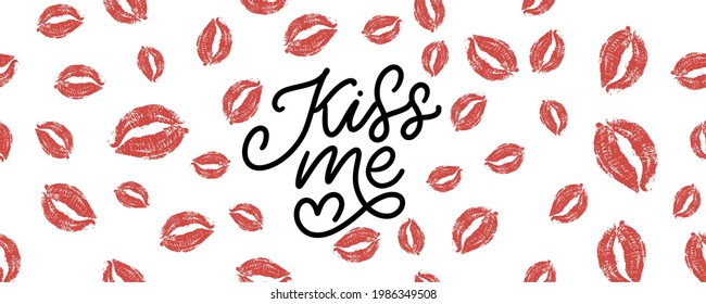 kiss me hand lettering scalable and editable vector illustration lips