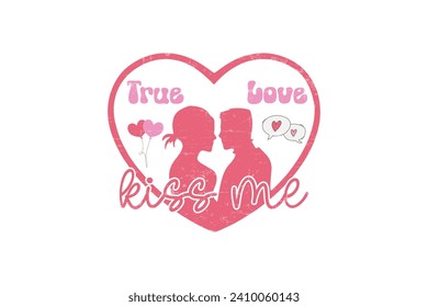 Kiss Me Heart Retro Valentine's Day T shirt design Sublimation